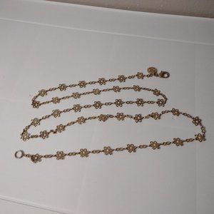 Long 41.5 Inch Gold Tone Jessica Simpson Flower Necklace